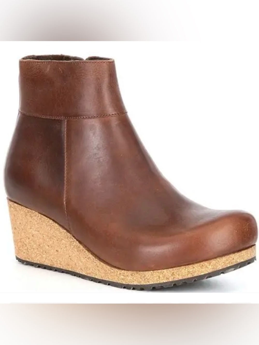 Birkenstock Ebba Cognac Leather Wedge Ankle Boots